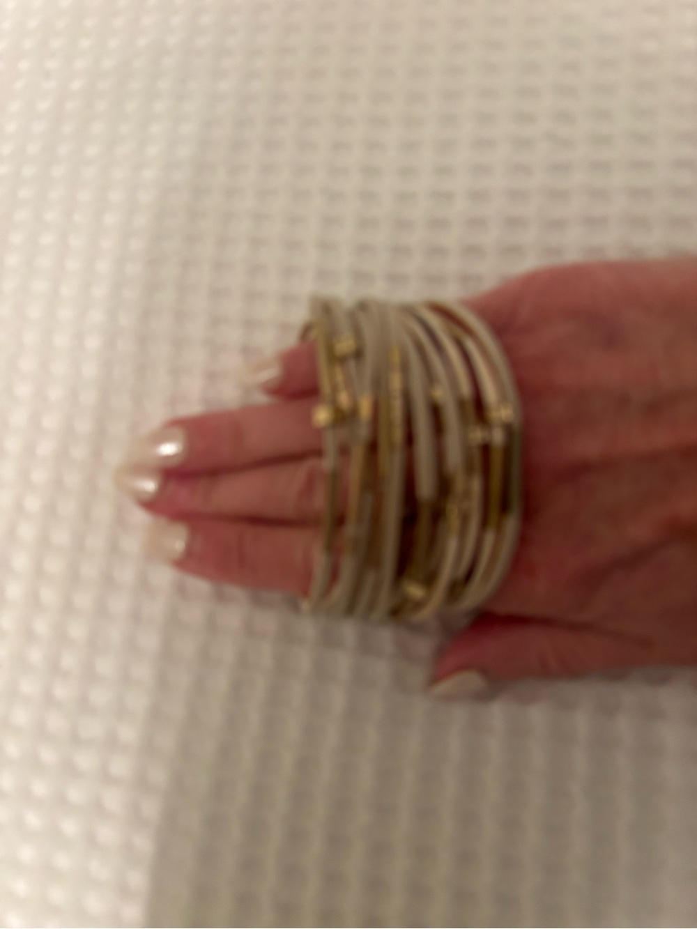 Stacked Gold and Cream Multi-Strand Bangle Bracelet